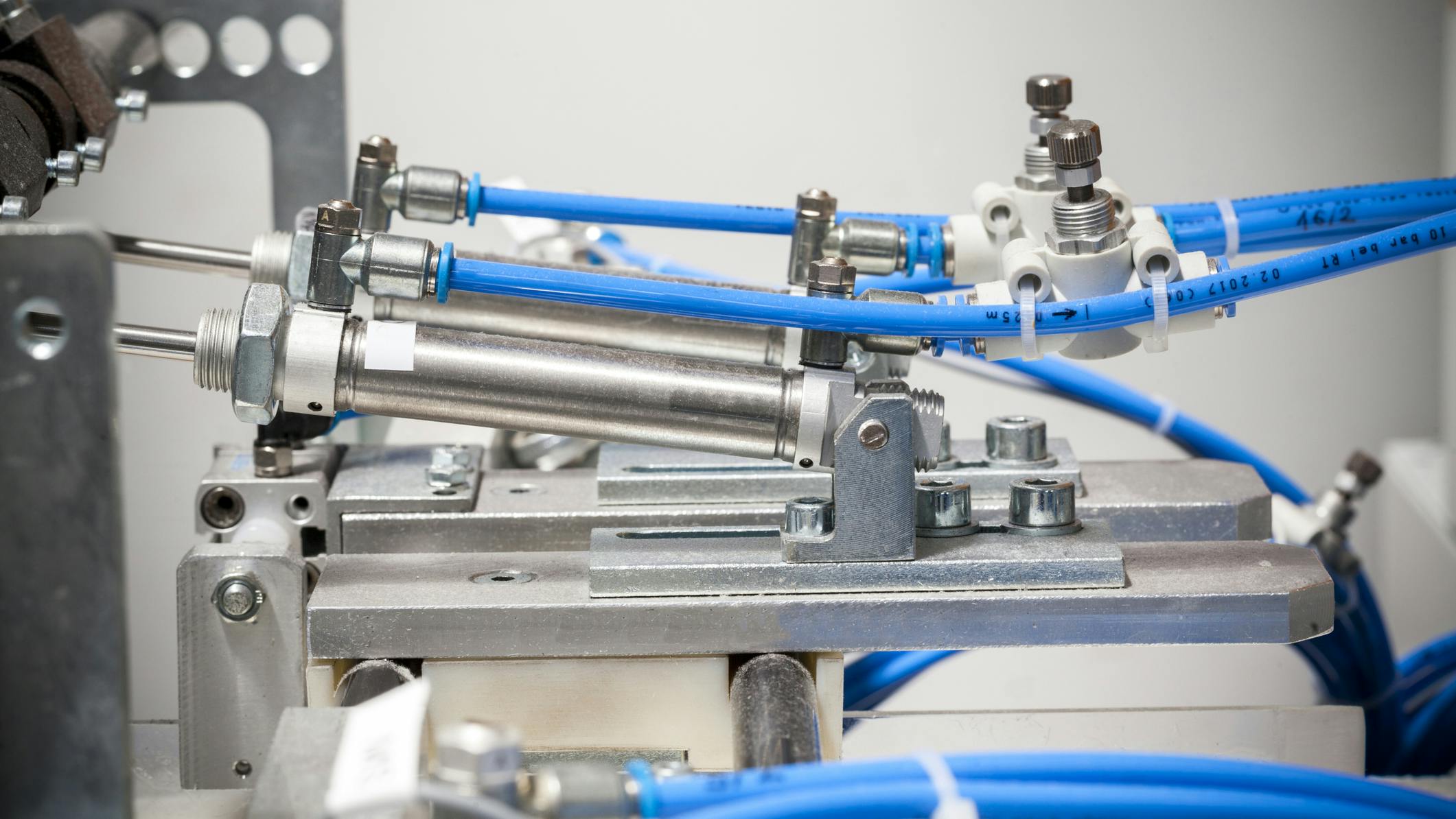 A closeup view of pneumatic components