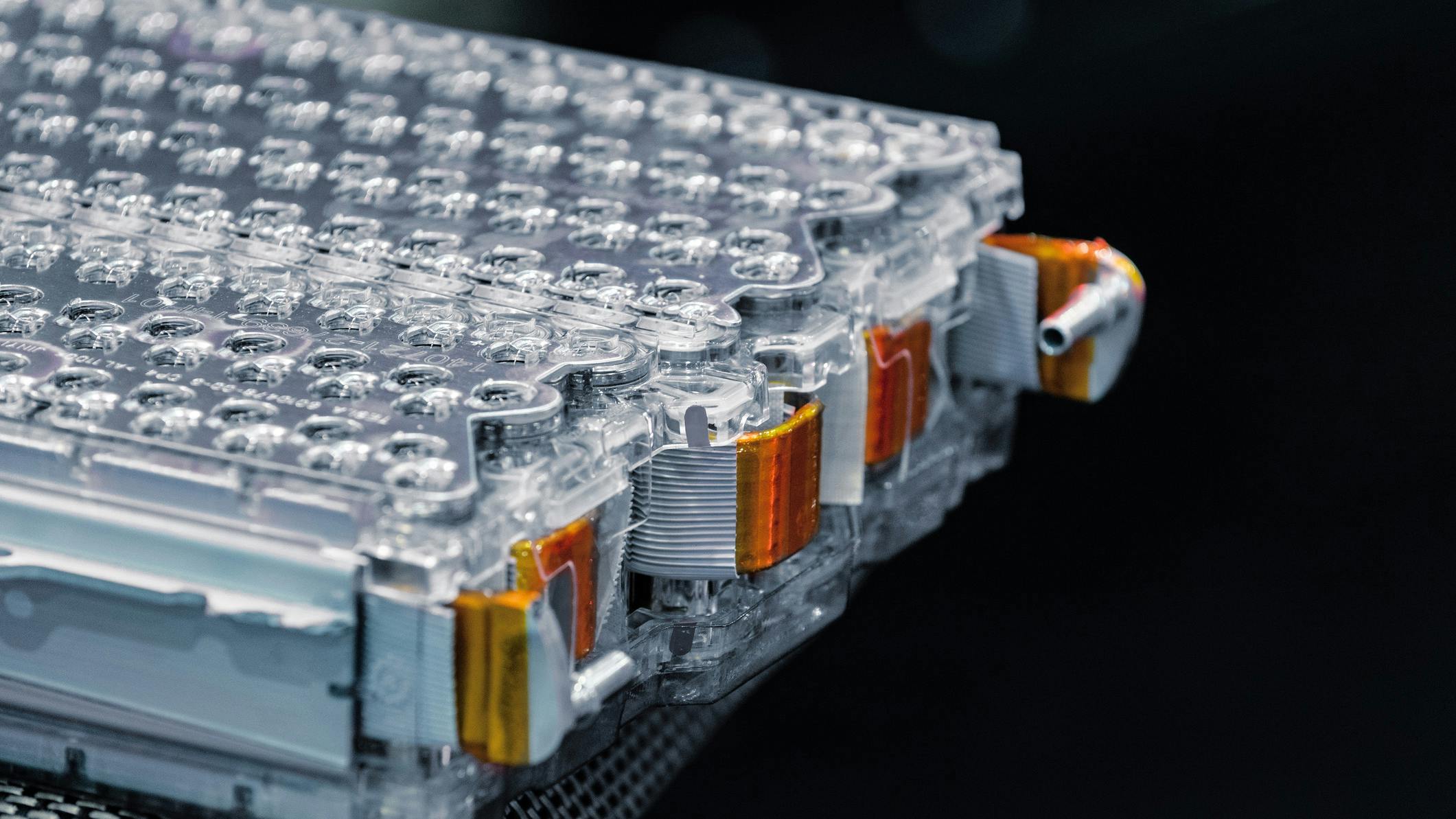 A close up view of a lithium-ion battery pack