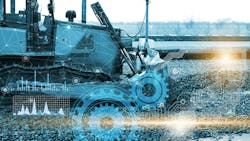 A dozer with computer and data imagery superimposed over it to demonstrate the technologies helping automate these machines A dozer with computer and data imagery superimposed over it to demonstrate the technologies helping automate these machines