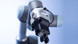 The Camozzi CSSP Pneumatic Gripper installed on a cobot The Camozzi CSSP Pneumatic Gripper installed on a cobot