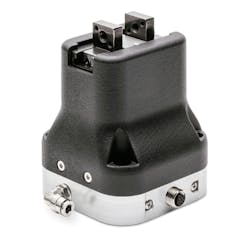 An image of the Camozzi CSSP pneumatic collaborative parallel gripper featuring several integrated components An image of the Camozzi CSSP pneumatic collaborative parallel gripper featuring several integrated components