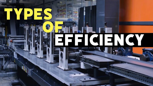 An image of parts being manufactured with the words Types of Efficiency superimposed over it