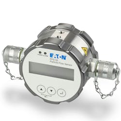 An image of the Eaton PSF 02 particle flow sensor and its graphic display where measurement results are shown An image of the Eaton PSF 02 particle flow sensor and its graphic display where measurement results are shown