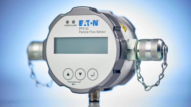 A close up view of the Eaton PFS 02 particle flow sensor
