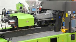 An injection molding machine for production of plastic parts An injection molding machine for production of plastic parts