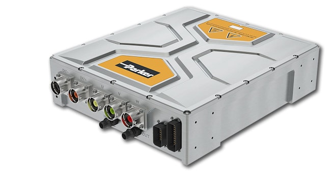 A closeup view of a second-generation Global Vehicle Inverter from Parker Hannifin