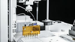 A Festo pneumatic valve aids automatic dispensing of liquid material in a laboratory A Festo pneumatic valve aids automatic dispensing of liquid material in a laboratory