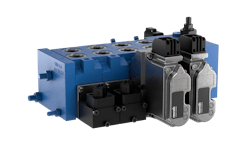 A closeup view of the Bosch Rexroth EDG-OBE hydraulic valve with onboard electronics A closeup view of the Bosch Rexroth EDG-OBE hydraulic valve with onboard electronics