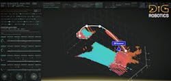 A computer model of the working environment for an excavator equipped with Dig Robotics automation technology A computer model of the working environment for an excavator equipped with Dig Robotics automation technology