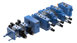 A valve block comprised of different types of hydraulic valves A valve block comprised of different types of hydraulic valves