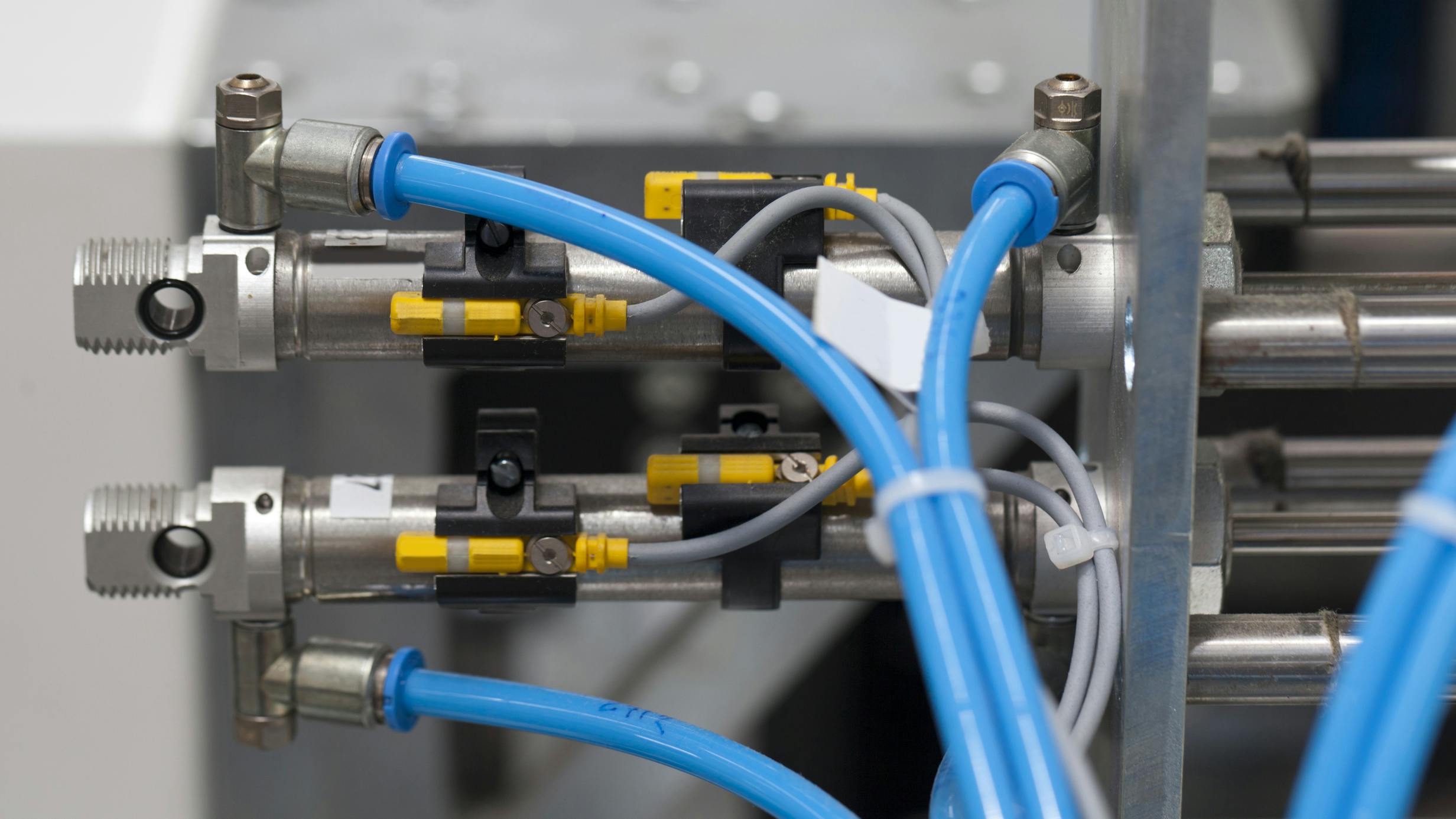 A close up view of pneumatic components