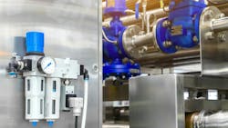 Close up view of a compressed air filter regulator Close up view of a compressed air filter regulator