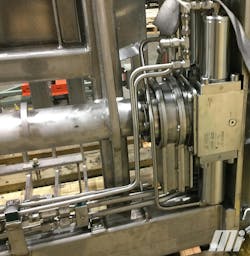 Close up view of hydraulic elevator carriage on a rotary actuator joint Close up view of hydraulic elevator carriage on a rotary actuator joint