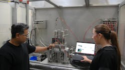Bipin Kashid (left) and intern turned employee Jenna Watts (right) working on subsea oil and gas test stand Bipin Kashid (left) and intern turned employee Jenna Watts (right) working on subsea oil and gas test stand
