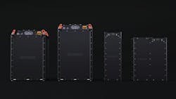 Four Scania battery models lined up next to each other Four Scania battery models lined up next to each other
