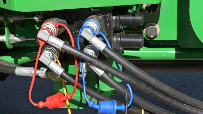 Closeup view of hydraulic components on a machine