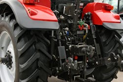 Rear view of a tractor and its hydraulics Rear view of a tractor and its hydraulics