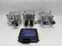The electronic hydraulic circuit controller and manifold blocks which are part of the Mako Hydraulics development kit The electronic hydraulic circuit controller and manifold blocks which are part of the Mako Hydraulics development kit