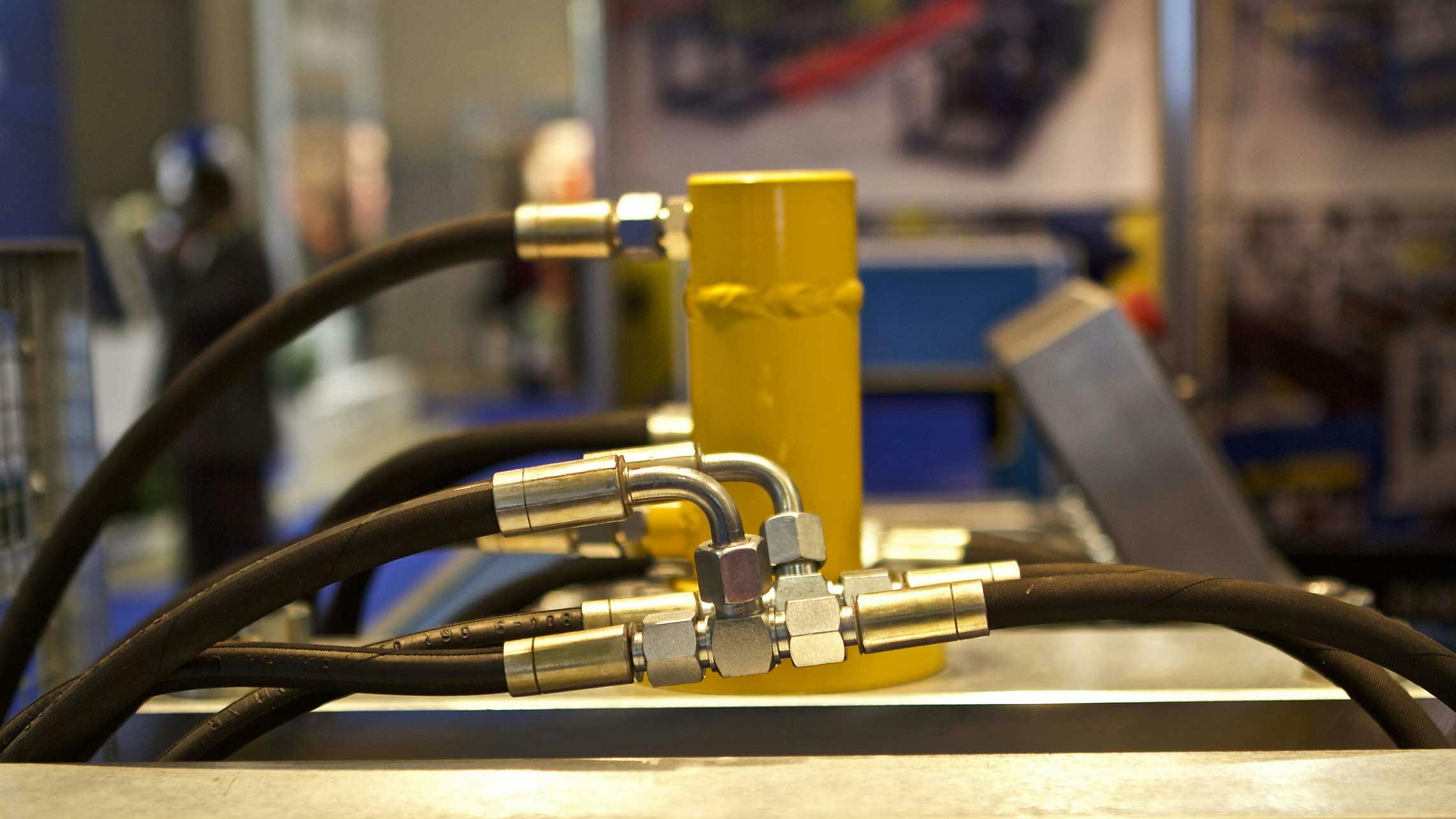 Close up view of fluid power components on a machine