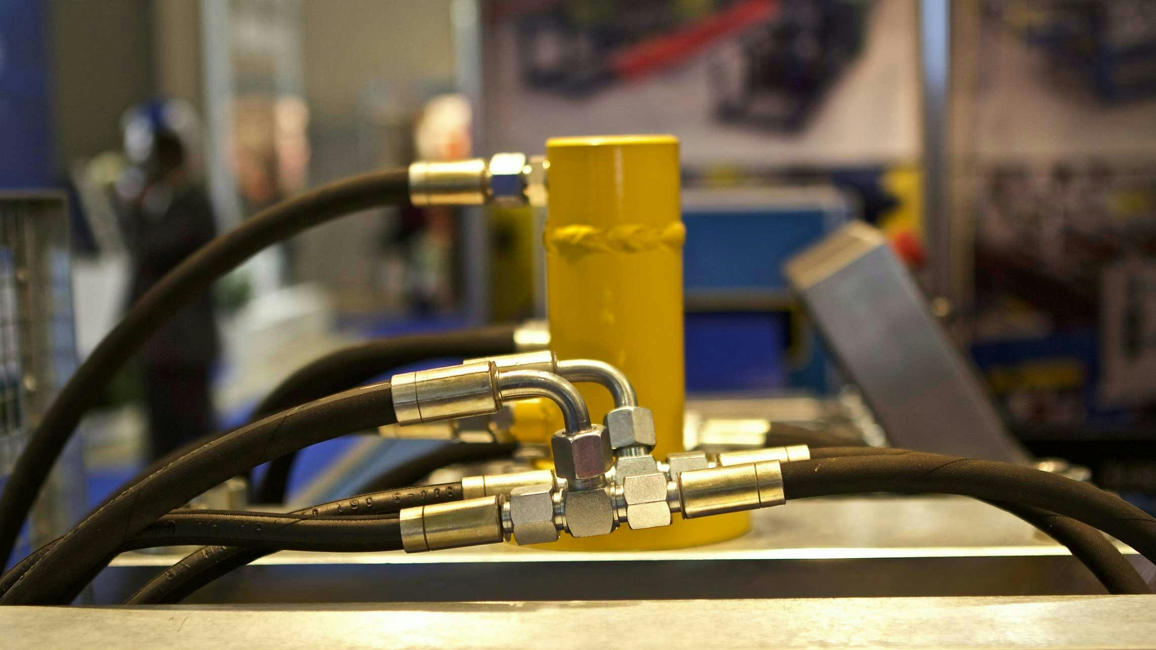 Close up view of fluid power components on a machine