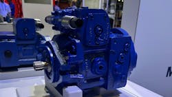 A hydraulic pump on display at a tradeshow A hydraulic pump on display at a tradeshow