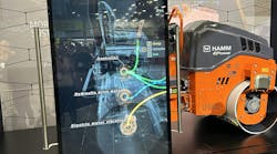 Display at CONEXPO showing technology in an electric-powered roller Display at CONEXPO showing technology in an electric-powered roller