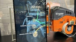 Display at CONEXPO showing technology in an electric-powered roller Display at CONEXPO showing technology in an electric-powered roller