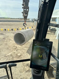 View of Display and Boom from cab of John Deere P-Tier Excavator View of Display and Boom from cab of John Deere P-Tier Excavator