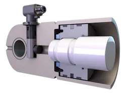 Cross section view of Leggett & Platt Integrated Radar Measurement (IRM) Sensor installed on a hydraulic cylinder Cross section view of Leggett & Platt Integrated Radar Measurement (IRM) Sensor installed on a hydraulic cylinder