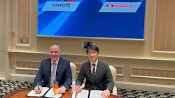 Executives from Bosch Rexroth and Kawasaki Heavy Industries at signing for new tech partnership Executives from Bosch Rexroth and Kawasaki Heavy Industries at signing for new tech partnership