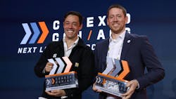 Ryan Luke Johns of Gravis Robotics (left) and Ben Holter, from Husco (right) holding their CONEXPO Next Level Awards Ryan Luke Johns of Gravis Robotics (left) and Ben Holter, from Husco (right) holding their CONEXPO Next Level Awards