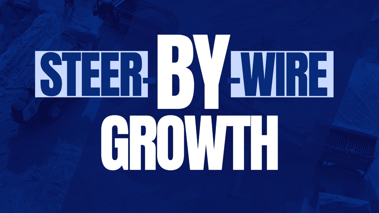 the words steer-by-wire growth on a blue background