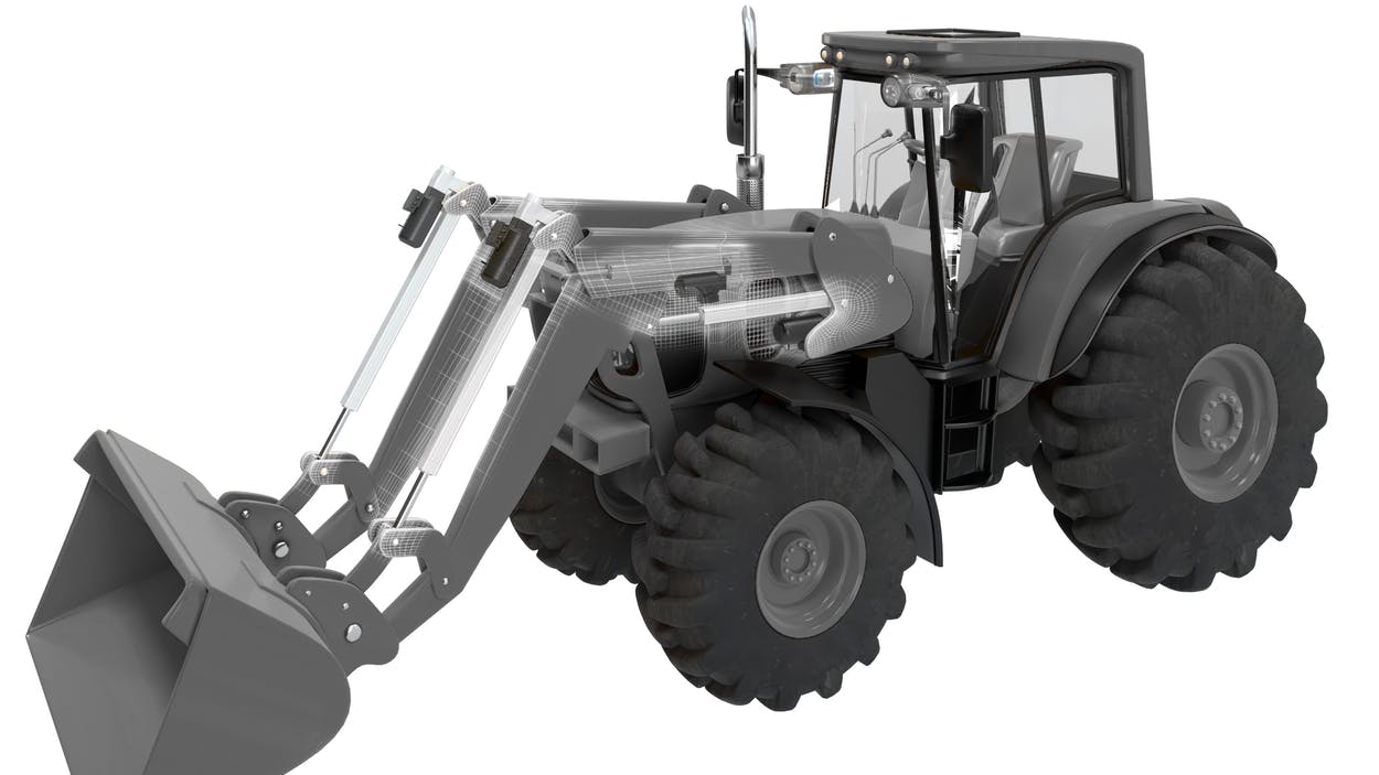 A rendering of how Schaeffler electric actuators can be used on the arm of a tractor