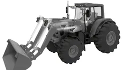 A rendering of how Schaeffler electric actuators can be used on the arm of a tractor A rendering of how Schaeffler electric actuators can be used on the arm of a tractor