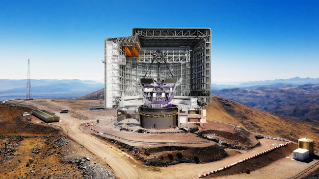 A rendering of the Giant Magellan Telescope enclosure and mount at Las Campanas Observatory in Chile