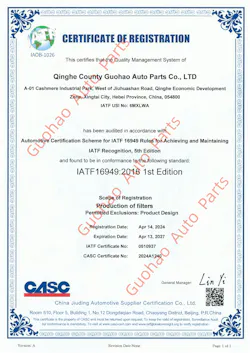 Guohao Filter: IATF16949 Certified Quality Management Procedures Guohao Filter: IATF16949 Certified Quality Management Procedures