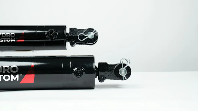 Close up on end of two Bailey Hydro Custom WC Series Cylinders