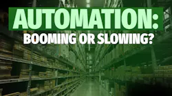 Warehouse in background with text Automation: Booming or Slowing? over it