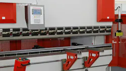 Close up view on a press brake machine Close up view on a press brake machine