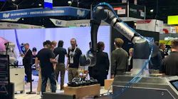 Robot with Pneumatic Lines and Vacuum Gripper on Display at Automate