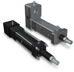 Two electric actuators on a white background