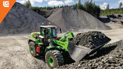 LiuGong Battery-Electric Wheel Loader Lifting a Pile of Dirt on a Job Site