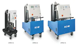 Three models from Eaton line of IFPM Automatic Fluid Purification Systems lined up on a white background