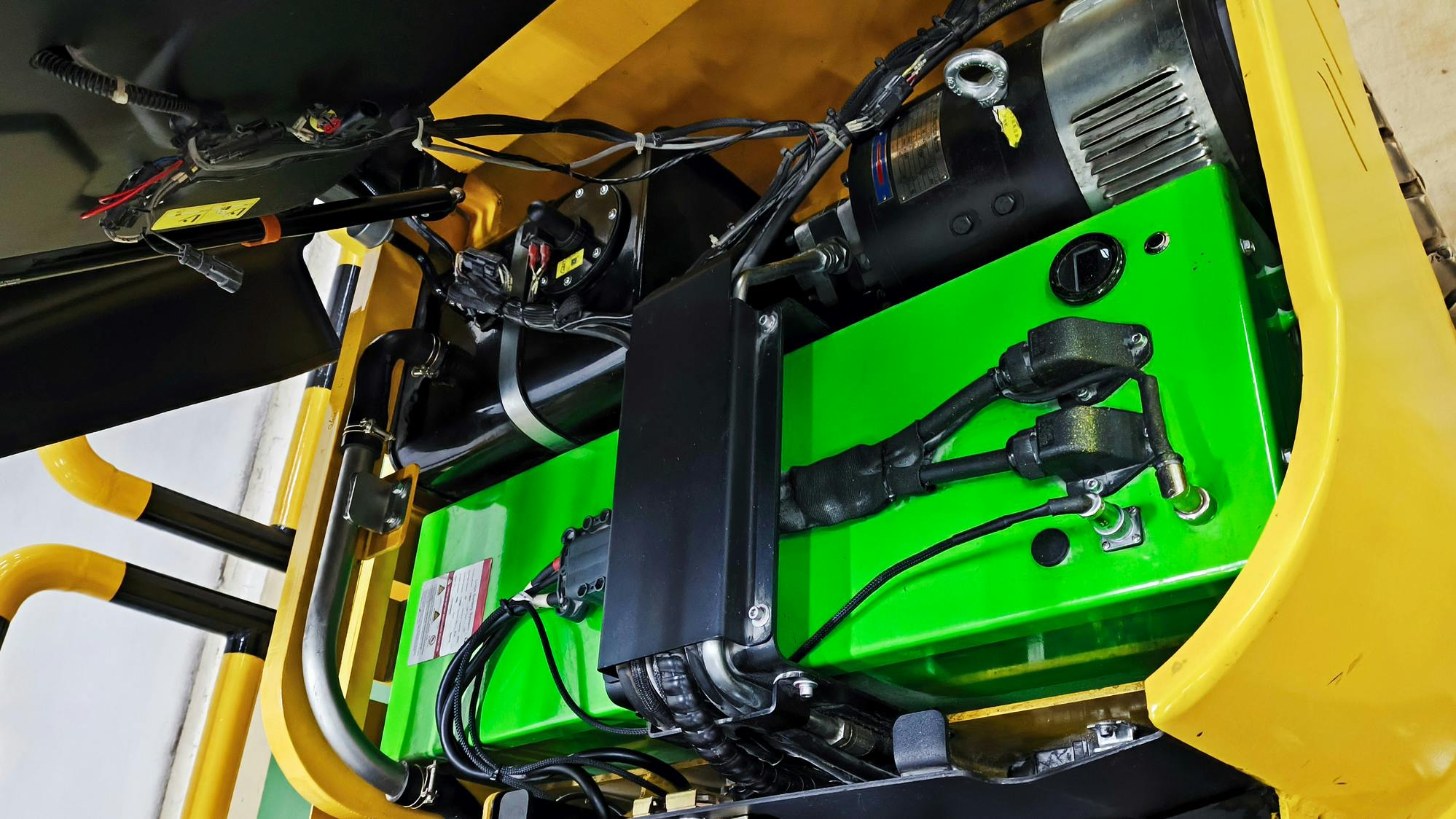 View into the Battery Compartment of an Electric Forklift