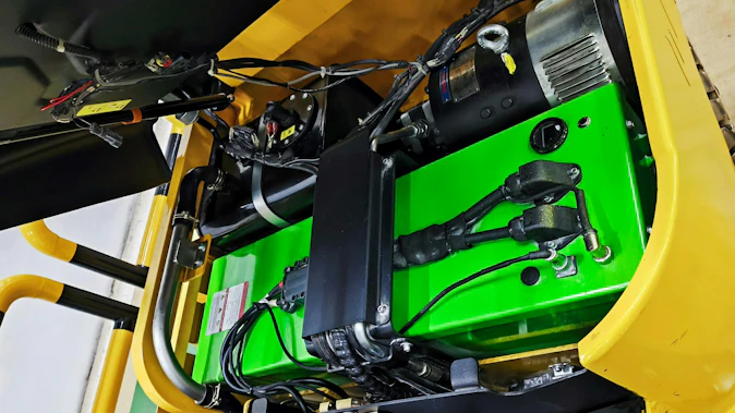 View into the Battery Compartment of an Electric Forklift