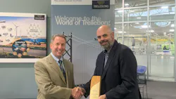 Representatives from Trelleborg and Emerson at awarding of sustainability award