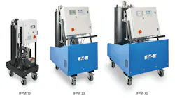 Three models of Eaton's fluid purification systems lined up in a row