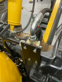 Close up on HKX Wheel Loader 3rd Spool Auxiliary Field Installable Kit installed on a machine
