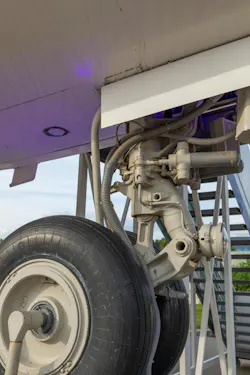 Close up on hydraulics system of a landing gear