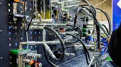 Test bench with hoses, valves and other components